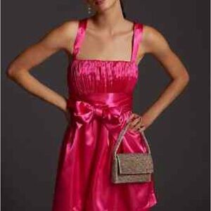 Maeve by Anthropologie Bow-Tie Satin Mini Dress in Pink/Rose Size 6